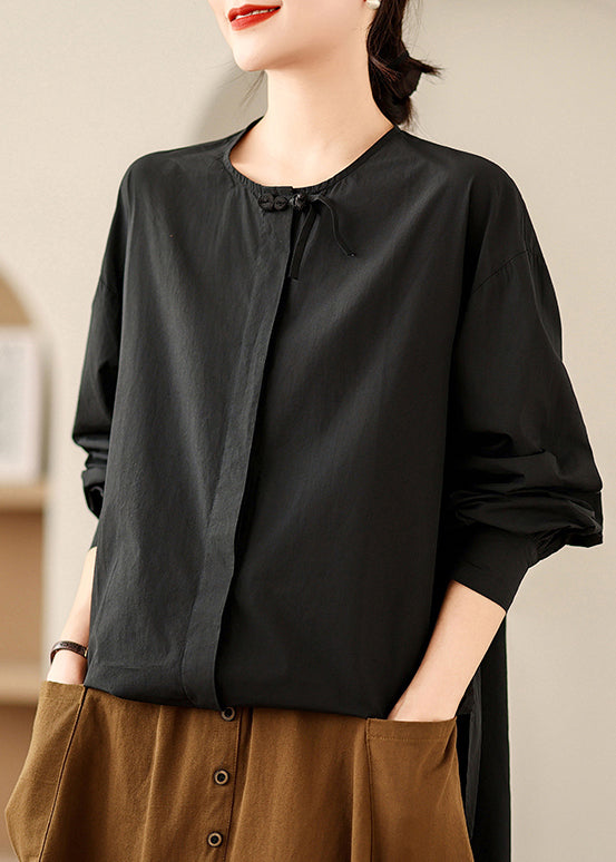 Women Black Oversized Patchwork Cotton Shirts Spring