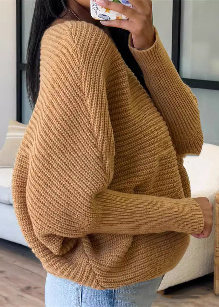 Women Caramel O Neck Thick Knitted Sweaters Tops Fall