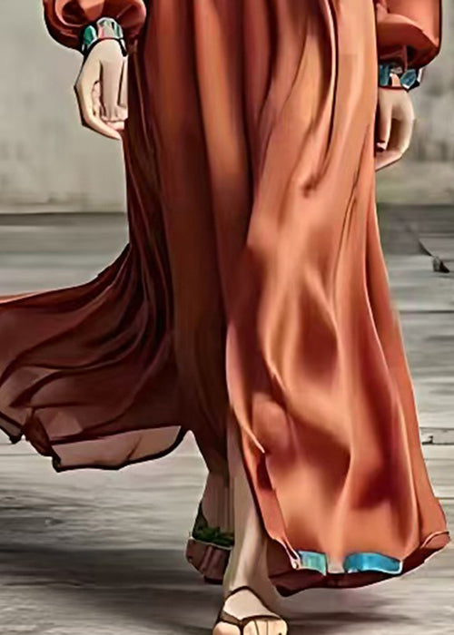 Women Caramel Silm Fit Draping Silk Holiday Dress Spring