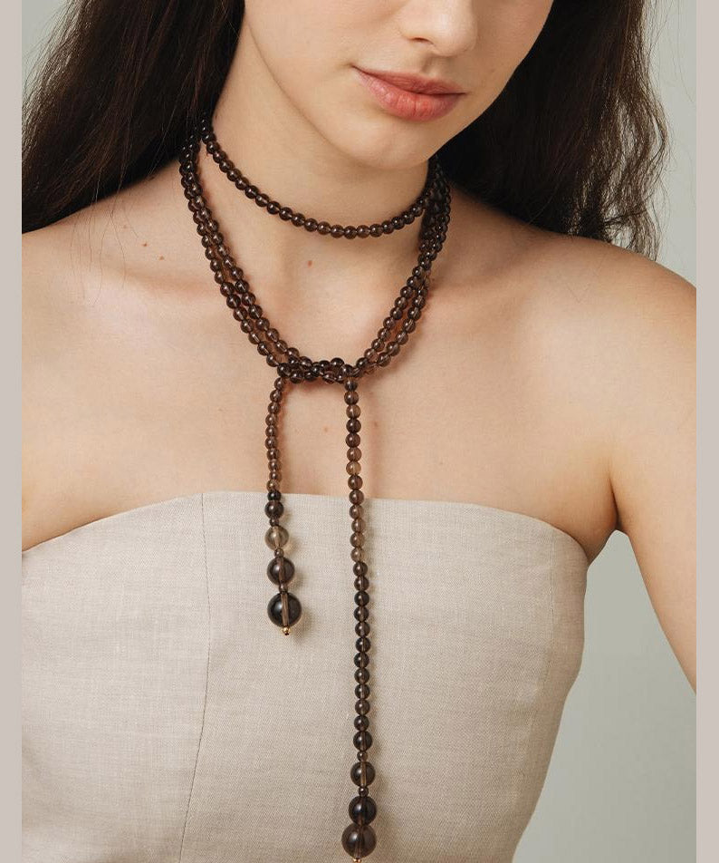 Women Chocolate Copper Overgild Beading Gratuated Bead Necklace