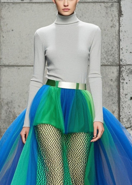 Women Colorblock Hollow Out Patchwork Tulle Skirts Summer