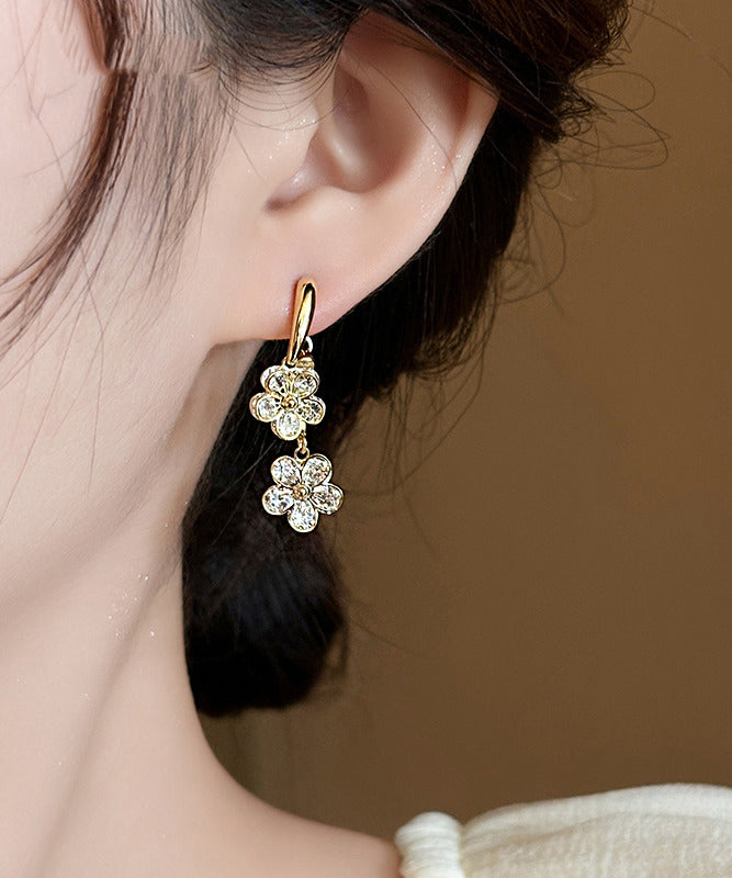 Women Gold Copper Alloy Floral Drop Earrings