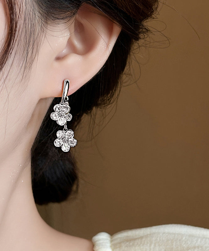 Women Gold Copper Alloy Floral Drop Earrings