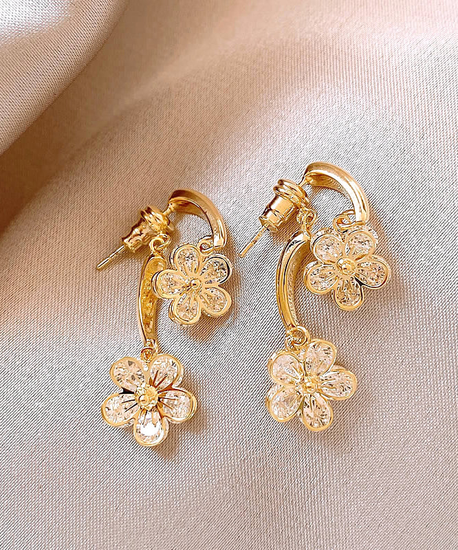 Women Gold Copper Alloy Floral Drop Earrings