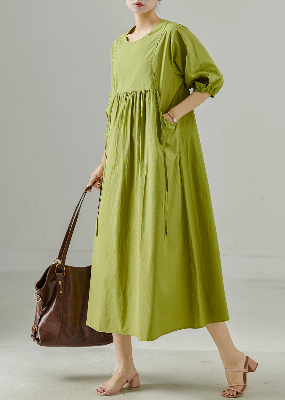 Women Grass Green Oversized Cotton Holiday Dresses Summer