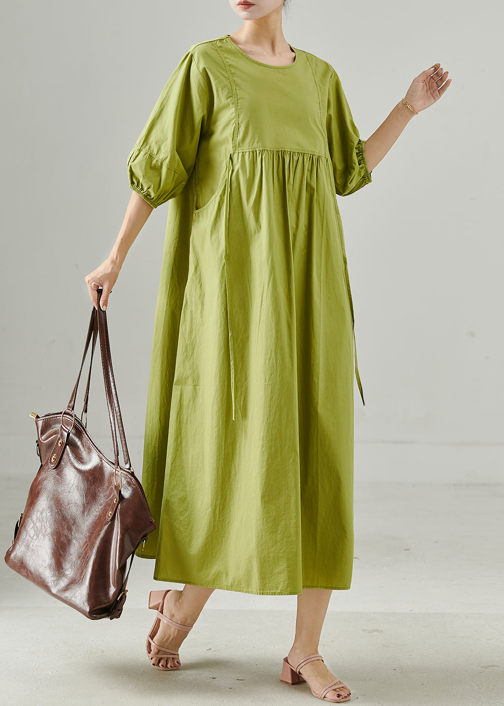 Women Grass Green Oversized Cotton Holiday Dresses Summer