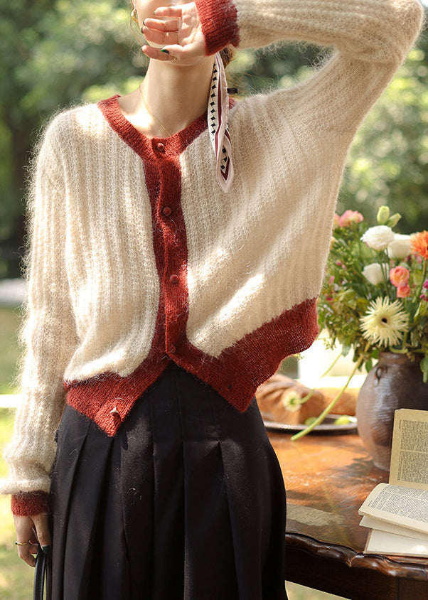 Women Green Button Patchwork Cozy Knit Top Long Sleeve