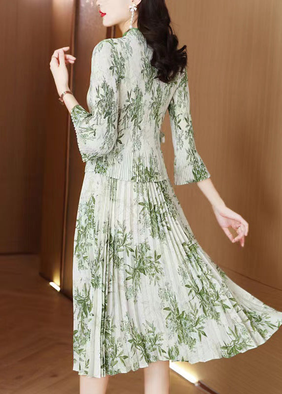 Women Green Print Chiffon Vacation Dresses Summer