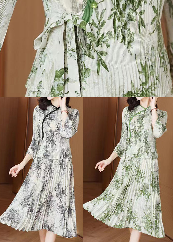 Women Green Print Chiffon Vacation Dresses Summer