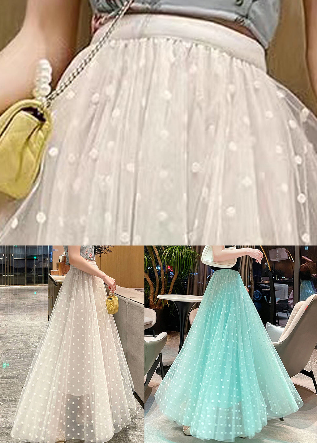 Women Green Print High Waist Tulle Skirts Summer