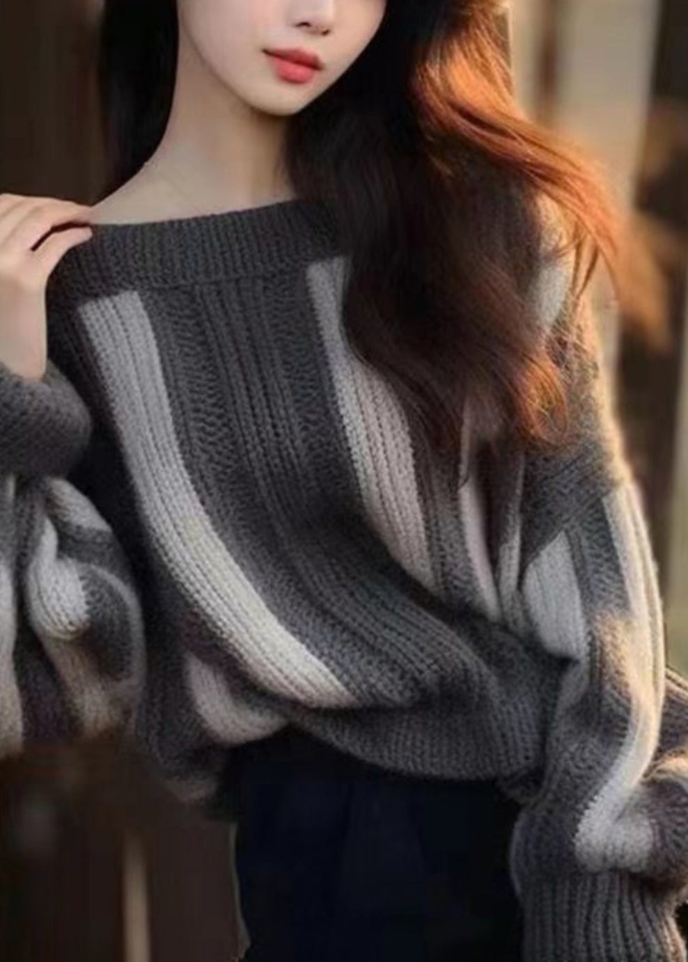 Women Grey Original Design Cozy Knit Sweater Winter