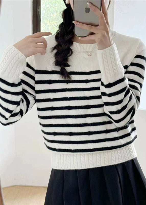 Women Grey Striped Cozy Knit Sweaters Fall