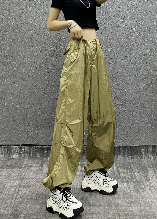 Women Khaki Pockets Patchwork Drawstring Beam Pants Summer