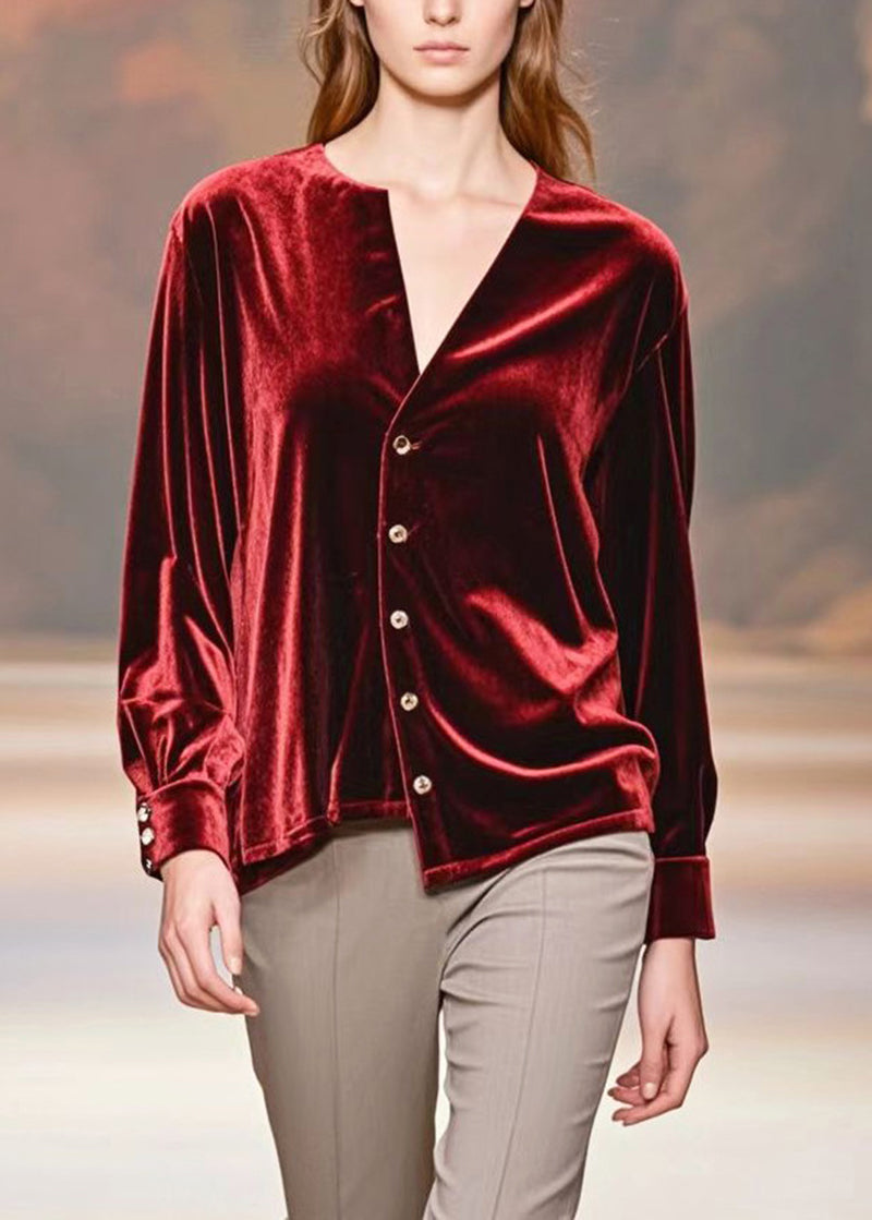 Women Mulberry Asymmetrical Design Silk Velour Shirt Fall