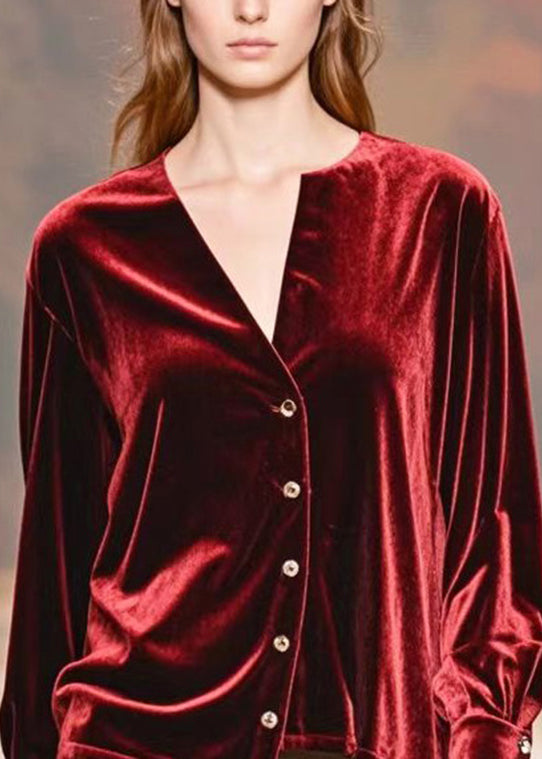 Women Mulberry Asymmetrical Design Silk Velour Shirt Fall