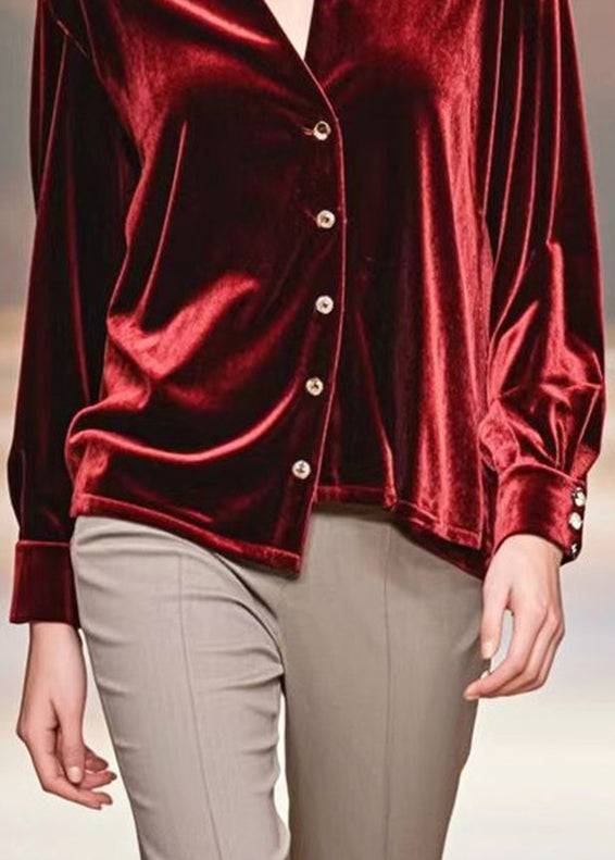 Women Mulberry Asymmetrical Design Silk Velour Shirt Fall