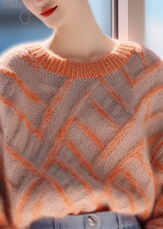 Women Orange O Neck Cozy Thick Knit Pullover Sweaters Winter