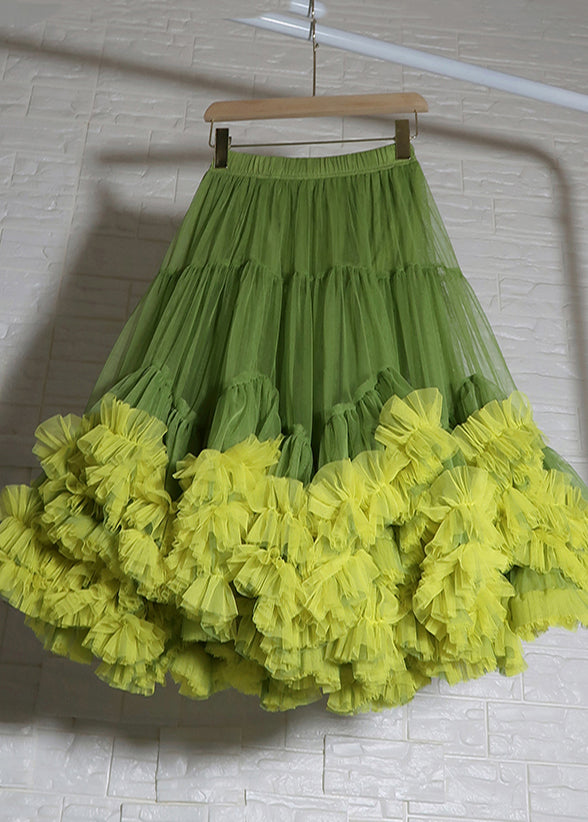 Women Orange Ruffled Patchwork Tulle Skirts Summer