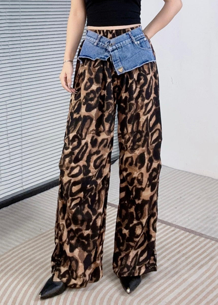 Women Purple Leopard Print Patchwork Pants Summer