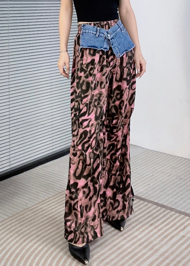 Women Purple Leopard Print Patchwork Pants Summer