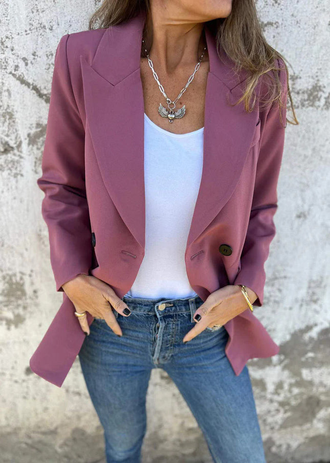 Women Purple Peter Pan Collar Button Suit Coat Fall