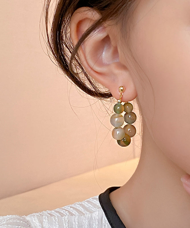 Women Rainbow Sterling Silver Alloy Gem Stone Beading Hoop Earrings