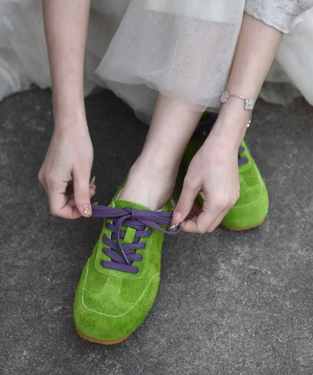 Women Splicing Flat Feet Shoes Green Suede Lace Up