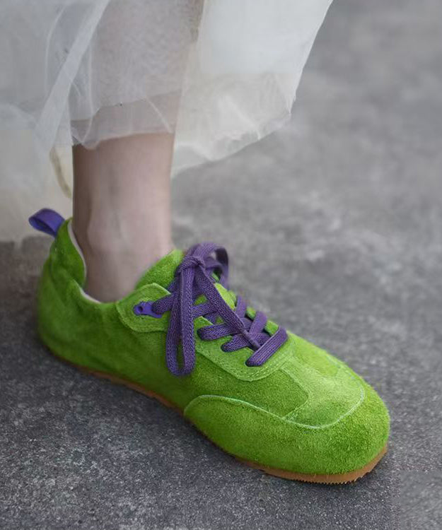 Women Splicing Flat Feet Shoes Green Suede Lace Up