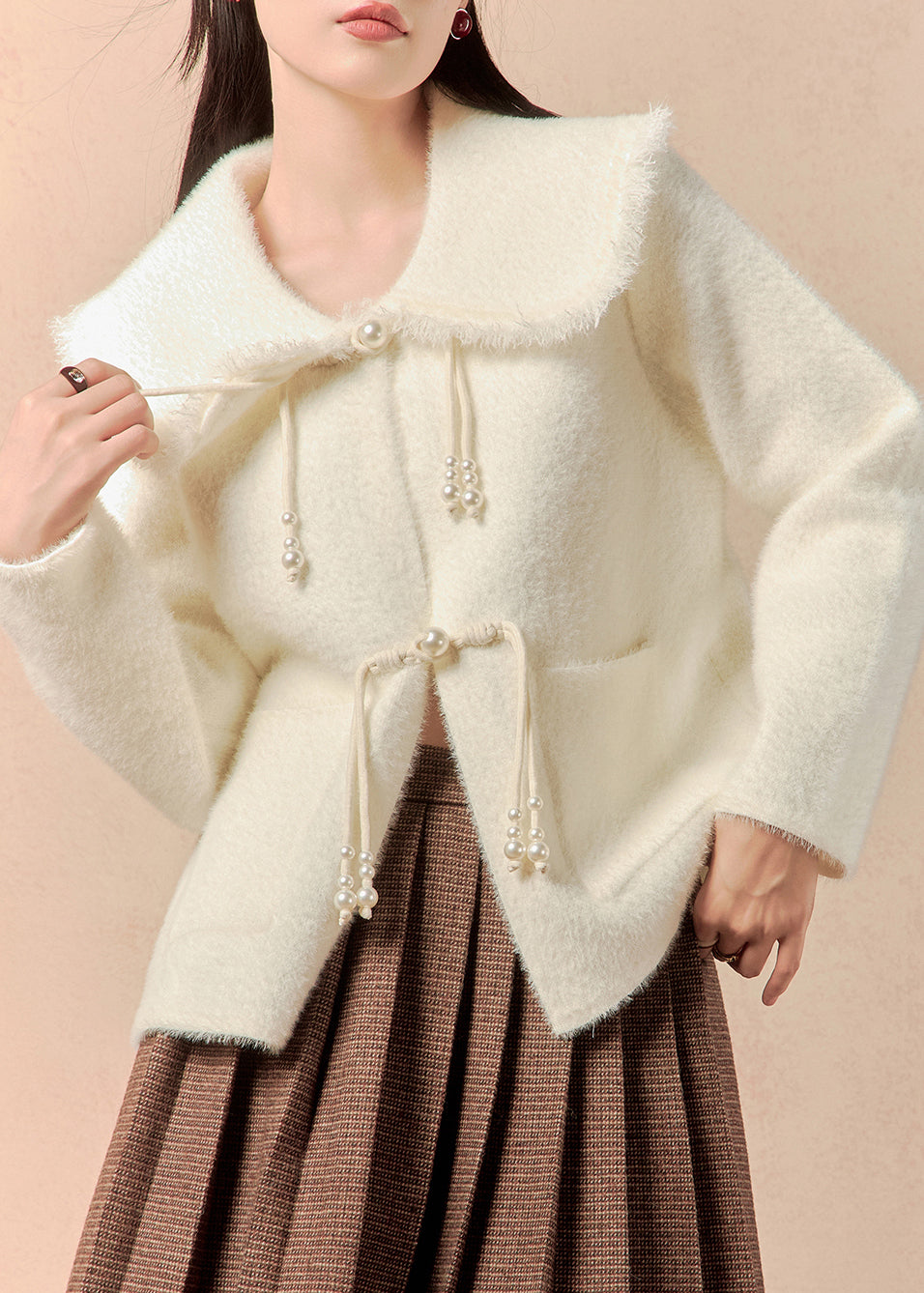 Women White Button Pockets Solid Mink Velvet Coats Winter