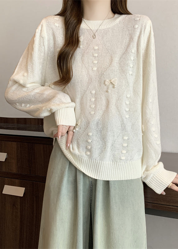 Women White Tasseled Butterfly Knit Tops Fall