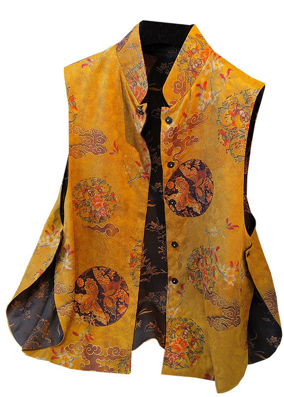 Women Yellow Button Jacquard Wear on both sides Fall Sleeveless Vest