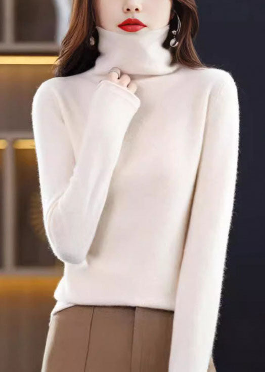 Women Yellow Turtle Neck Slim Fit Woolen Knit Pullover Spring