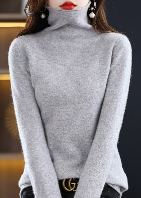 Women Yellow Turtle Neck Slim Fit Woolen Knit Pullover Spring