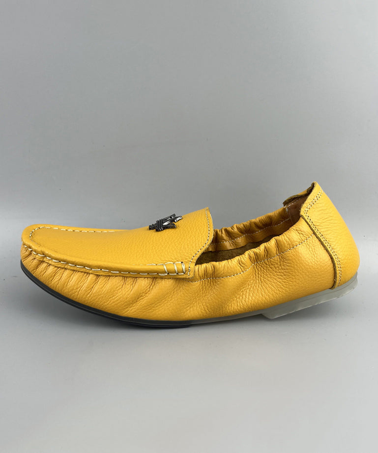 Yellow Penny Loafers Boutique Cowhide Leather Splicing