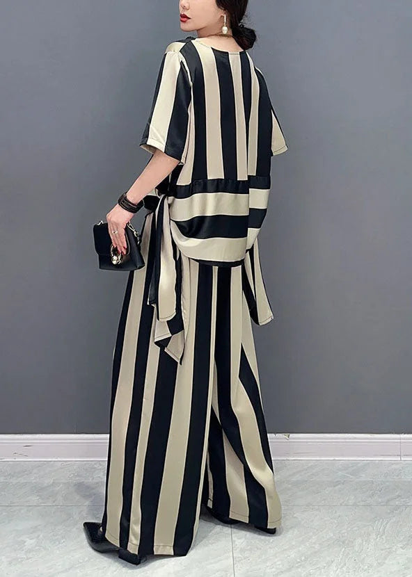 Boho Colorblock Asymmetrical Patchwork Striped Chiffon Two-Piece Set