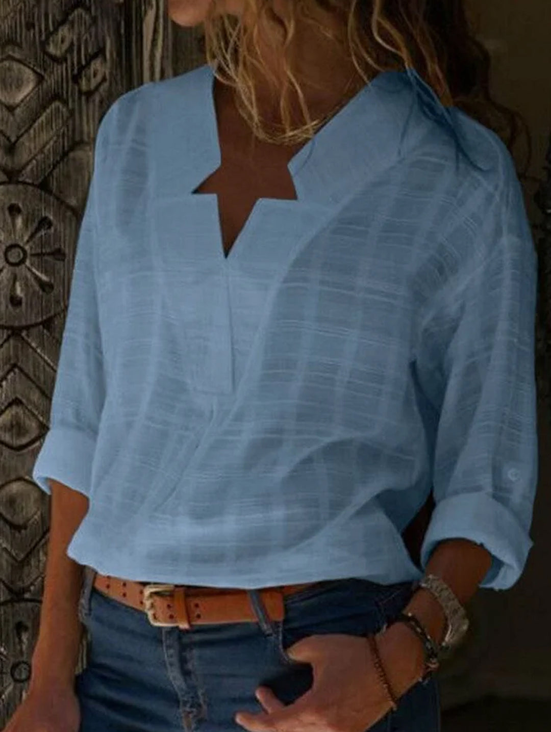 V Neck Solid Color Shirts Long Sleeve