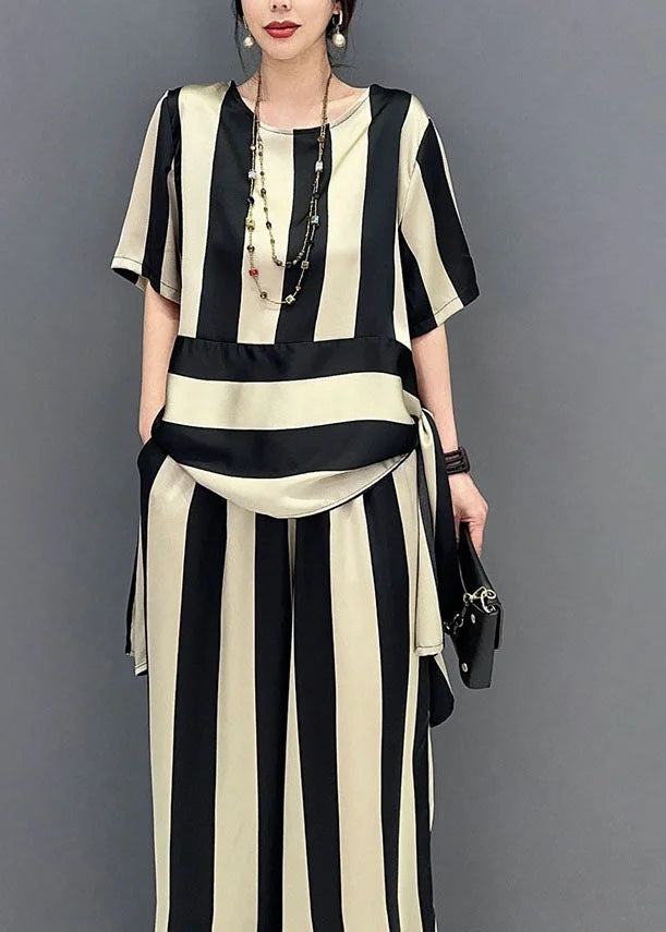 Boho Colorblock Asymmetrical Patchwork Striped Chiffon Two-Piece Set