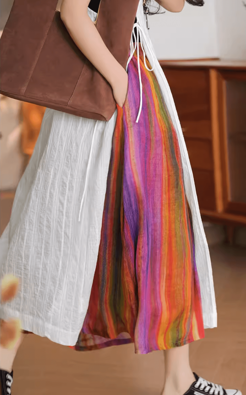 Rainbow Color A-Line Linen Skirt Summer