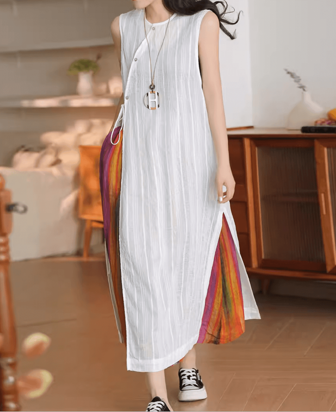 Rainbow Color A-Line Linen Skirt Summer