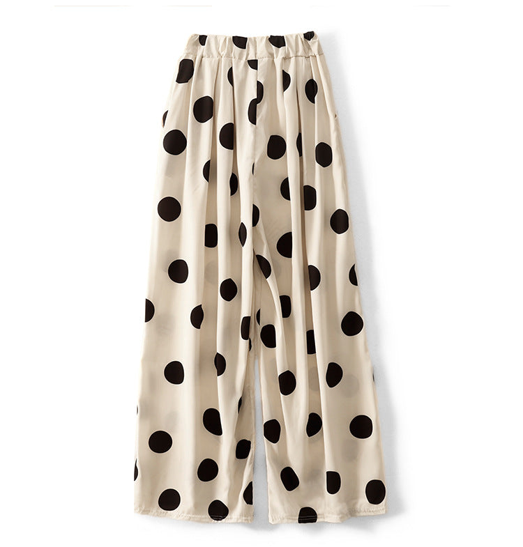 White Summer Polka-dot Print Elastic Waist Pants