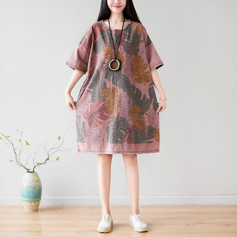 Summer Casual Floral Printed Cotton T-Shirt Dress