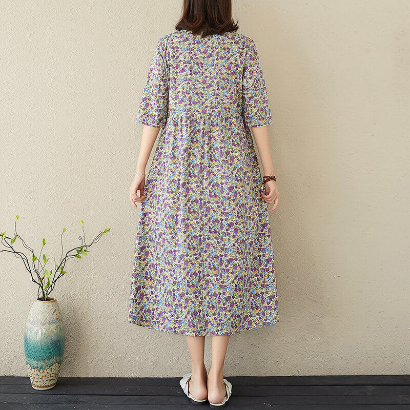 Loose Casual Summer Floral Printed Linen Dress