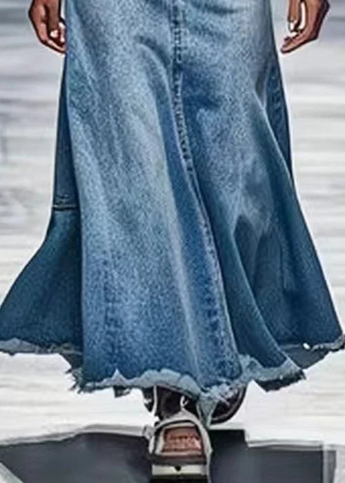 New Blue Hole Pockets High Waist Denim Maxi Skirts