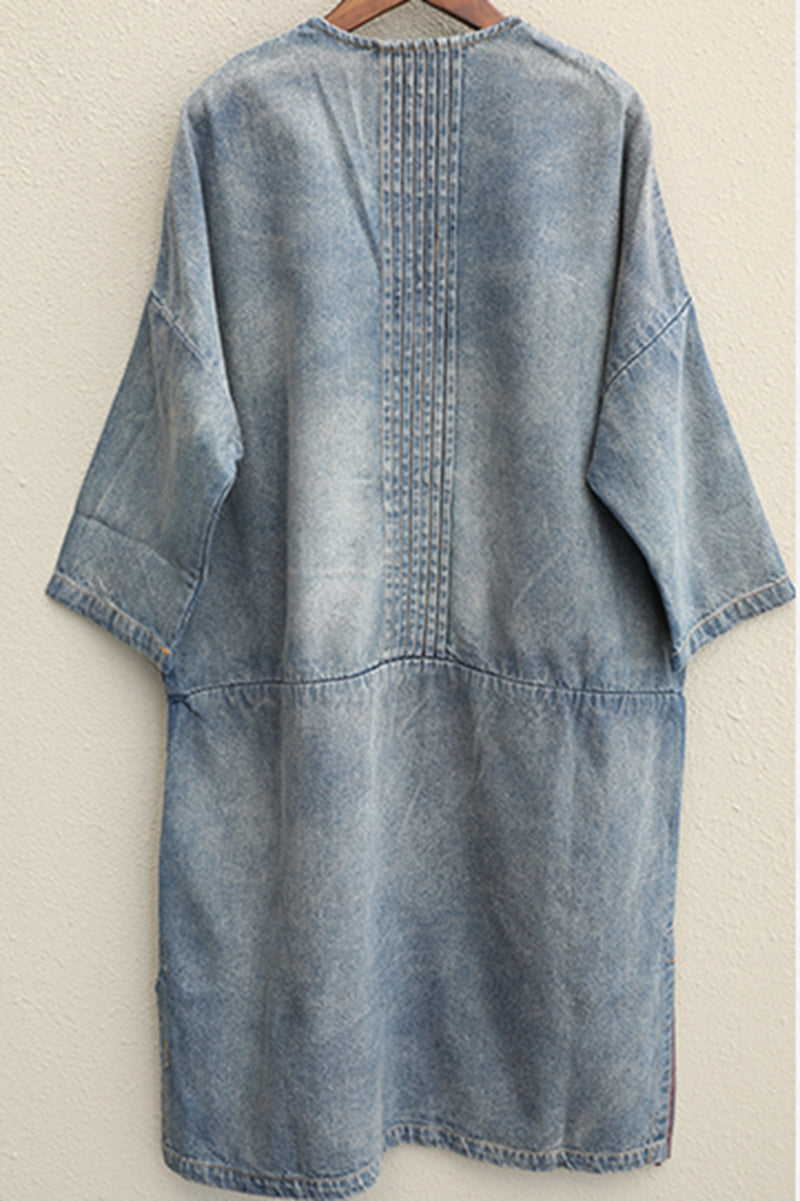 Vintage Loose Blue Denim Dresses Women Cotton Outfits