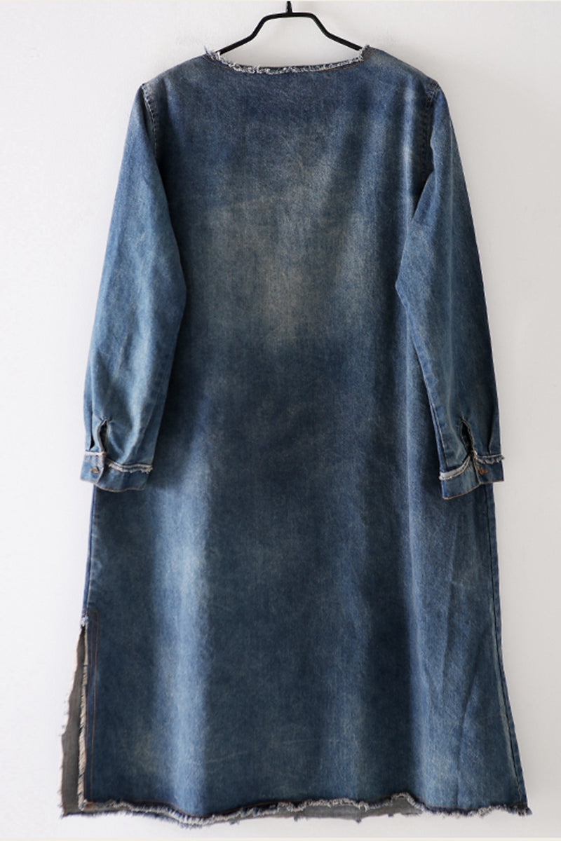 Vintage Casual Blue Denim Dresses Women Clothes