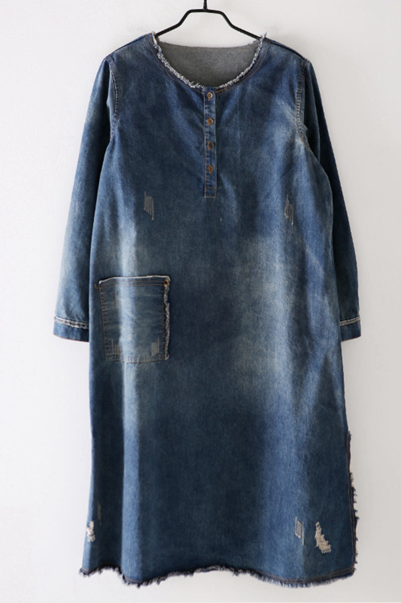 Vintage Casual Blue Denim Dresses Women Clothes