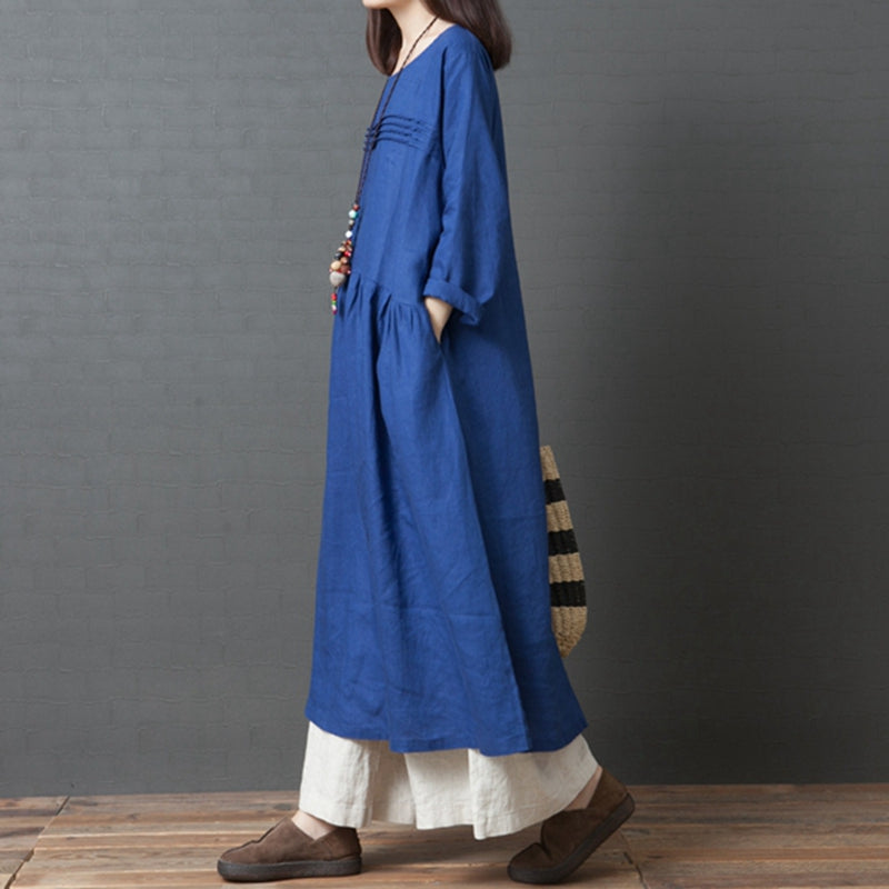 Women Korea Style Loose Linen Maxi Dresses