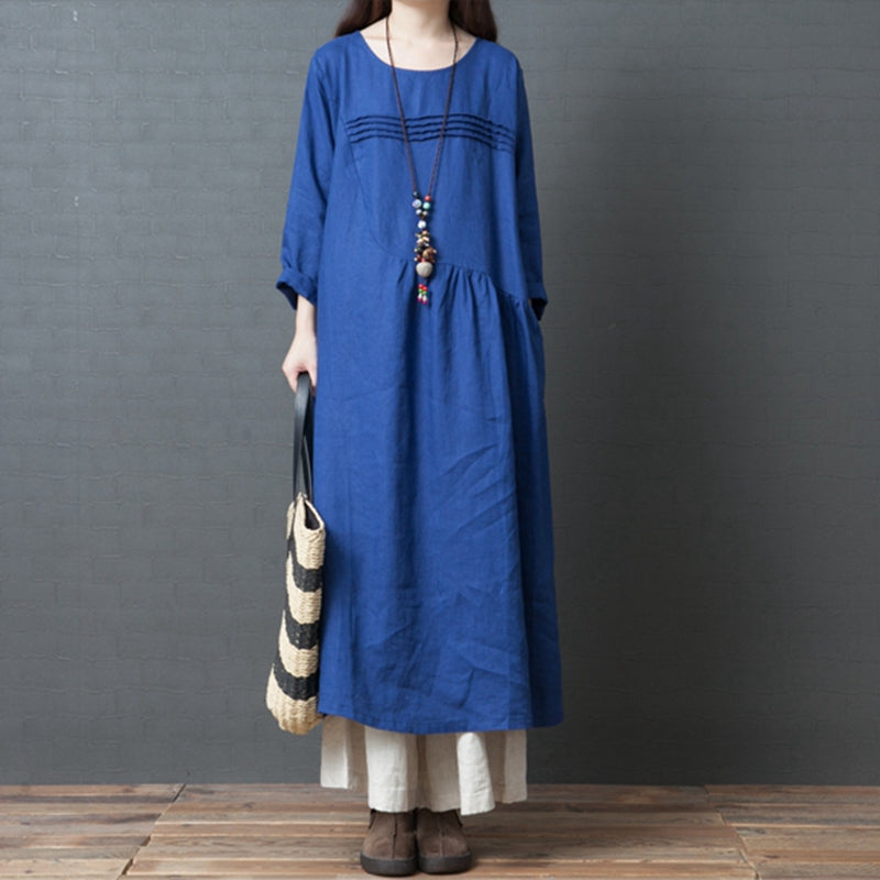 Women Korea Style Loose Linen Maxi Dresses