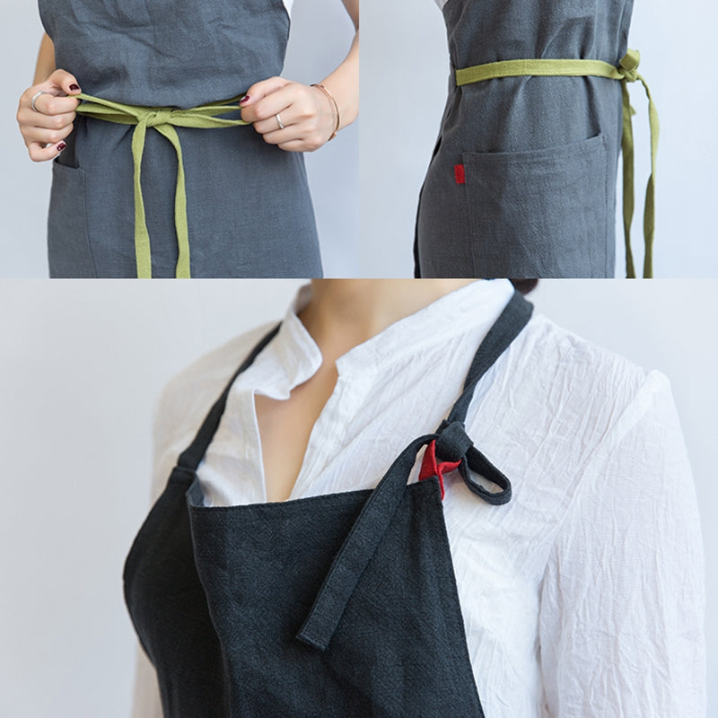 Handmade Linen Apron French Style Cross Front With Pockets