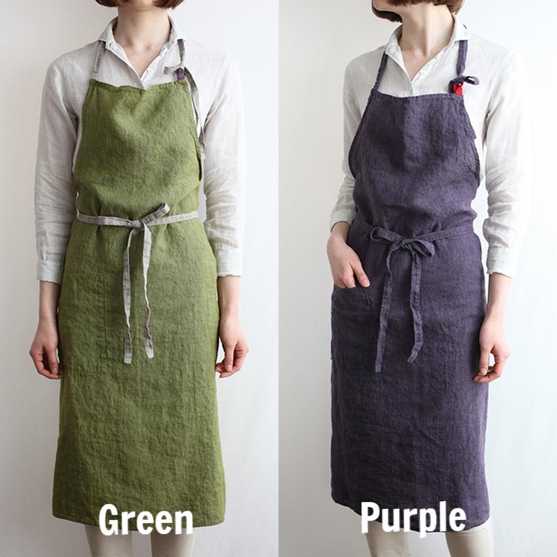 Handmade Linen Apron French Style Cross Front With Pockets